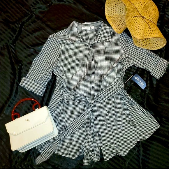 Flutter & Kick black & White Mini Check Self Tie Peplum Maternity Blouse - Picture 2 of 12